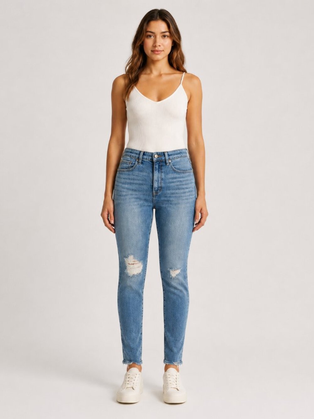 LOFT The Skinny Petite Jeans Size 27/4 Blue Distressed Raw Hem